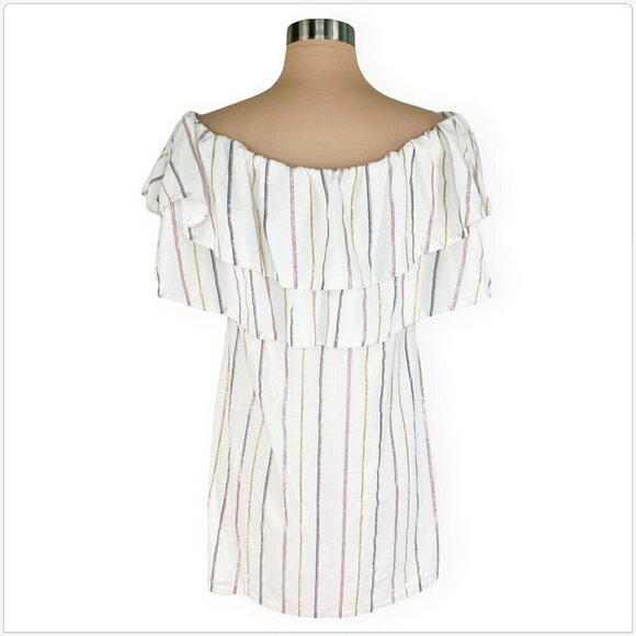 Charles Henry Metallic Stripe Popover Off Shoulder Summer Dress NWT NEW S - Picture 3 of 4